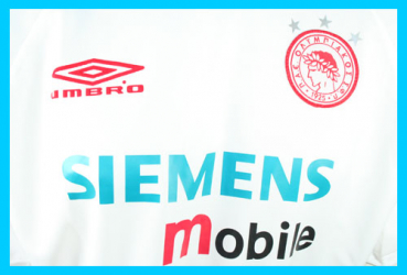 Umbro Olympiakos Piräus Trikot Siemens Mobil 2006 Griechenland Weiß Neu Herren L