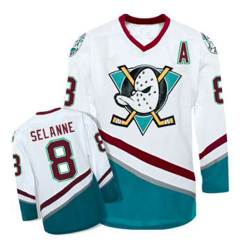 Anaheim Mighty Ducks Trikot 8 Teemu Selänne NHL Film Movie Weiß Neu S/M/L/XL/XXL/3XL