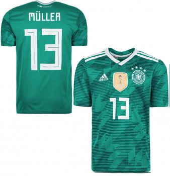 Adidas Deutschland Trikot 13 Thomas Müller WM 2018 Auswärts Grün DFB 4 Sterne Kinder 164 cm
