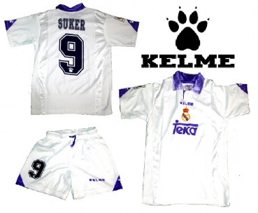 Kelme Real Madrid Trikot 9 Davor Suker mit Hose/Shorts 1996/97 Teka Weiß CL Herren XS=164cm = Talla 12