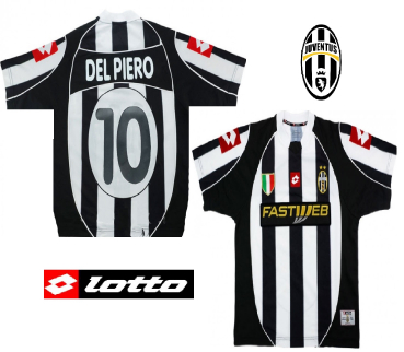 Lotto Juventus Turin Trikot 10 Del Piero Fastweb 2002/03 schwarz weiß Herren L
