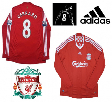 Adidas FC Liverpool Trikot 8 Steven Gerrard 2008-10 Carlsberg rot langarm Herren S