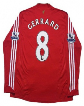 Adidas FC Liverpool Trikot 8 Steven Gerrard 2008-10 Carlsberg rot langarm Herren S