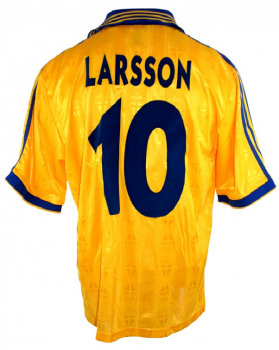 Adidas Schweden Trikot 10 Henrik Larsson WM 1998 Kurzarm Gelb Heim Herren XL