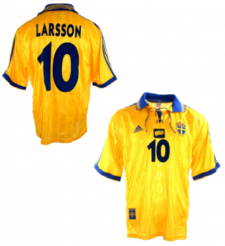 Adidas Schweden Trikot 10 Henrik Larsson WM 1998 Kurzarm Gelb Heim Herren XL