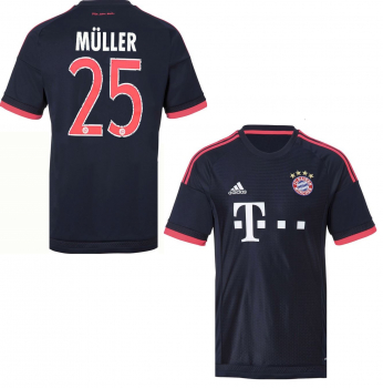 Adidas FC Bayern München Trikot 25 Thomas Müller 2015/16 auswärts dunkelblau/pink Herren M oder L