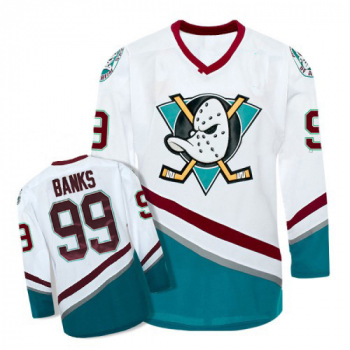 Anaheim Mighty Ducks Trikot 99 Adam Banks NHL Film Movie Weiß Neu S/M/L/XL/XXL/3XL