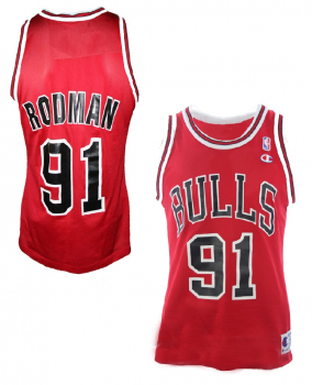 Champion Chicago Bulls Trikot 91 Dennis Rodman Rot Basketball NBA Herren XL oder XXL