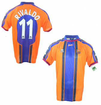 Kappa FC Barcelona Trikot 11 Rivaldo 1997/98 Away Orange Match Issued Herren XL