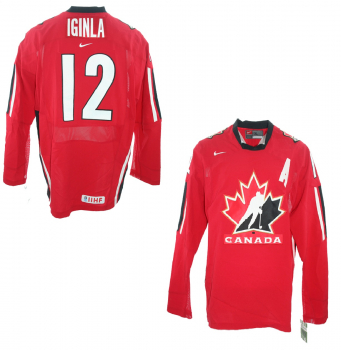 Nike Canadá hockey sobre hielo camiseta 12 Jarome Iginla Olympia Torino 2006 rojo senor XL