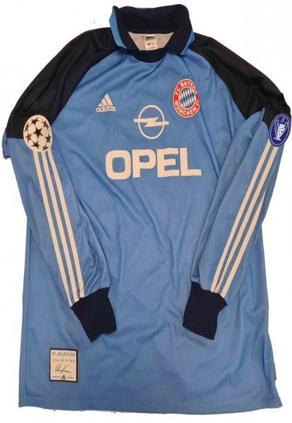 Adidas FC Bayern München Trikot 1 Oliver Kahn Torhüter 2000/2001 Finale Sieger blau matchworn Herren XL