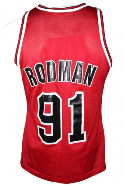 Champion Chicago Bulls Trikot 91 Dennis Rodman Rot Basketball NBA Herren XL oder XXL