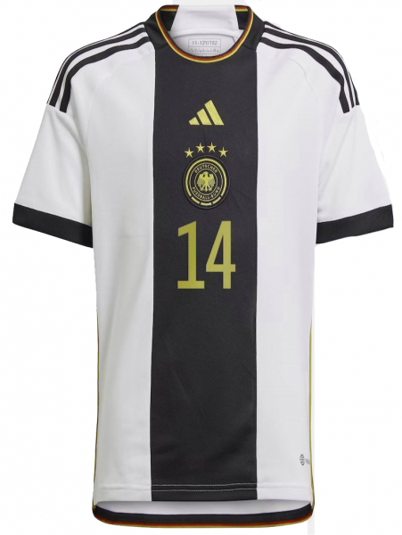 Adidas Alemania camiseta 14 Jamal Musiala Copa del Mundo 2022 blanco/negro nuevo senor M