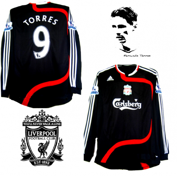 Adidas FC Liverpool camiseta 9 Fernando Torres 2006-08 matchworn negro jersey senor XL
