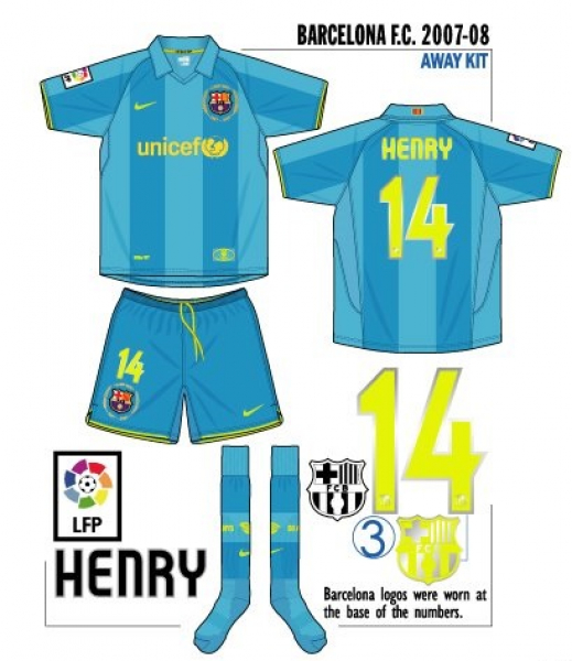 Nike FC Barcelona camiseta 14 Thierry Henry 2007/08 Unicef match worn azul senor XL