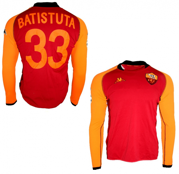 Kappa AS Rom Trikot 33 Gabriel Batistuta 2002/03 batigol CL Matchworn Langarm Rot Herren L