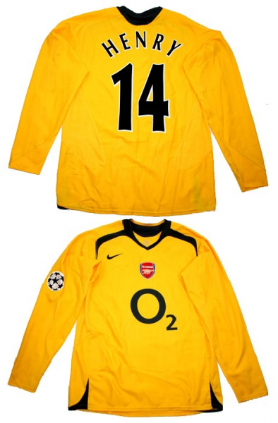 Nike FC Arsenal Trikot 14 Thierry Henry 2005/06 O2 Gelb CL Finale Match worn Langarm Herren M