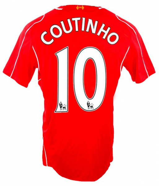Warrior FC Liverpool jersey 10 Philippe Coutinho 2014/15 home red Standard Chartered men's M