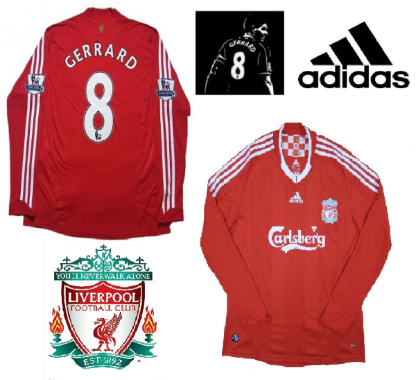 Adidas FC Liverpool Trikot 8 Steven Gerrard 2008-10 Carlsberg rot langarm Herren S
