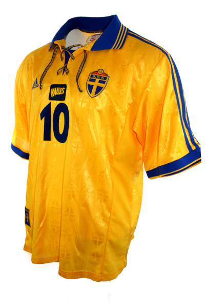 Adidas Schweden Trikot 10 Henrik Larsson WM 1998 Kurzarm Gelb Heim Herren XL