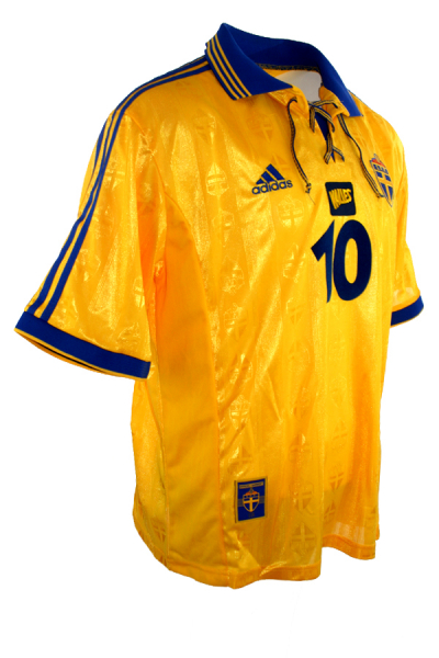 Adidas Schweden Trikot 10 Henrik Larsson WM 1998 Kurzarm Gelb Heim Herren XL