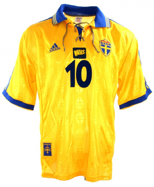 Adidas Schweden Trikot 10 Henrik Larsson WM 1998 Kurzarm Gelb Heim Herren XL