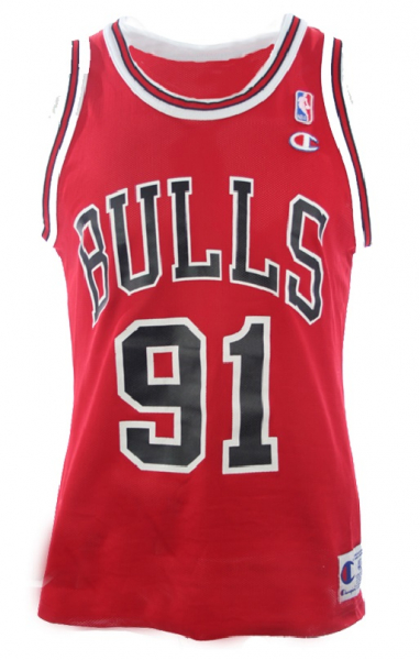 Champion Chicago Bulls Trikot 91 Dennis Rodman Rot Basketball NBA Herren XL oder XXL