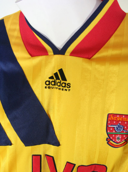 Adidas Arsenal London Trikot 10 Paul Merson Equipment JVC 1993/94 auswärts gelb Herren L