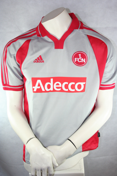 Adidas 1 FC Nürnberg Trikot 2000/01 Auswärts Adecco Grau rot Herren S-M und Kinder 176 cm