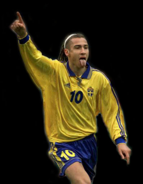 Adidas Schweden Trikot 10 Henrik Larsson WM 1998 Kurzarm Gelb Heim Herren XL