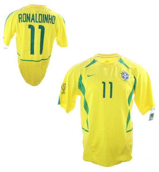 Nike Brazil jersey World Cup 2002 11 Ronaldinho home yellow world champion men's XL