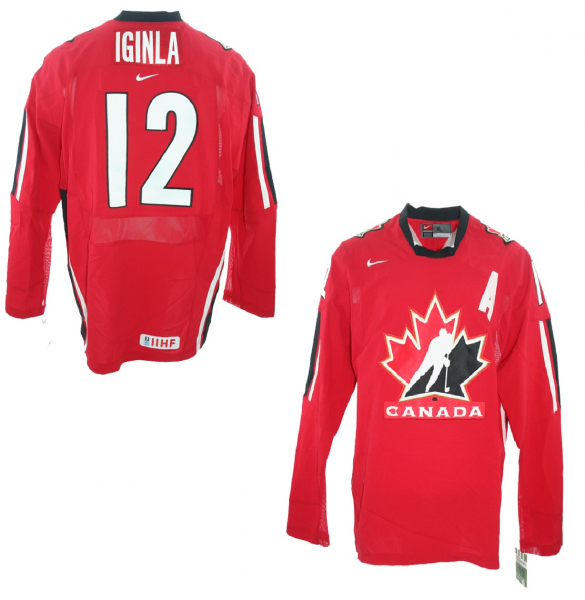 Nike Canadá hockey sobre hielo camiseta 12 Jarome Iginla Olympia Torino 2006 rojo senor XL