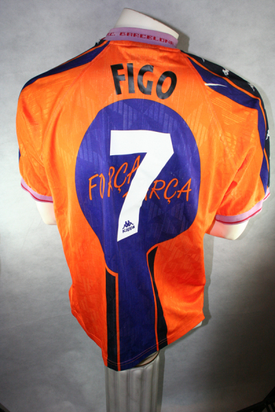 Kappa FC Barcelona Trikot 7 Luis Figo 1997/98 Orange Auswärts Herren XL