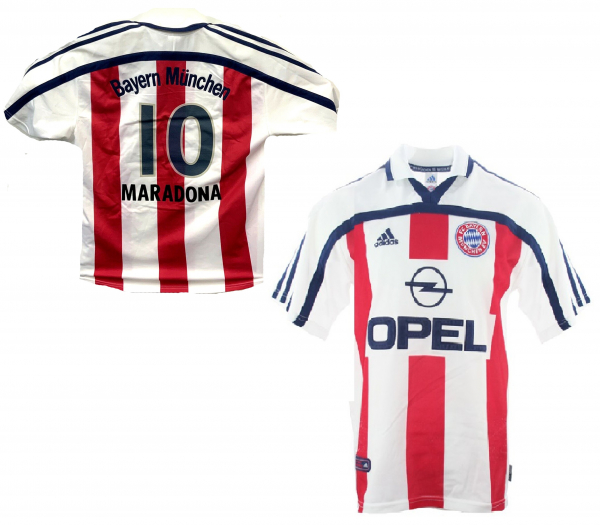 Adidas FC Bayern München Trikot 10 Diego Maradona 2000/01 CL Sieg Away Opel Weiß Rot Herren S, M, L oder XL