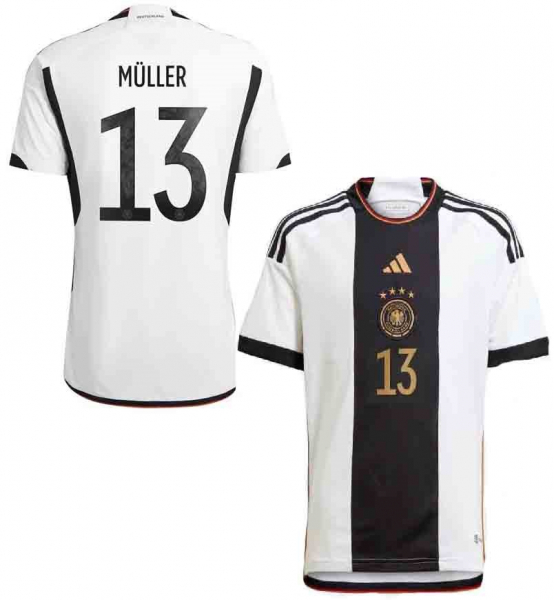 Adidas Deutschland Trikot 13 Thomas Müller WM 2022 heim weiß DFB 4 Sterne Herren S, M, L oder XL