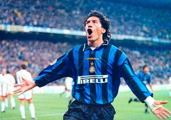 Umbro Inter Mailand Trikot 9 Ivan Zamorano 1996/97 Kurzarm Heim Herren L oder XL